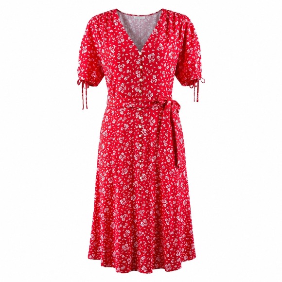 Lauren Ralph Lauren Dresses & Skirts - Lauren Ralph Lauren Womens 12 Midi Dress Red Floral Button Front Cottagecore